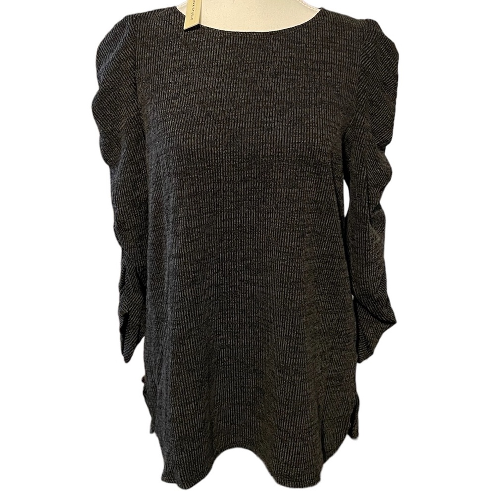 Max Studio Ruched Sleeve Dark Gray Shimmer Top S